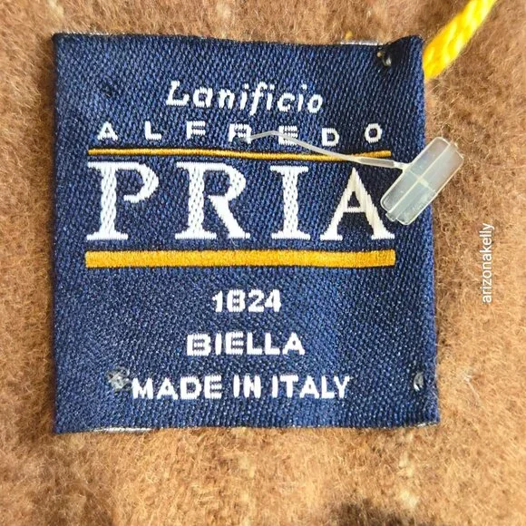 NWT Alfredo Pria Wool Scarf *TINY HOLE* Tan Pinstripe Biella Italy - Picture 5 of 12